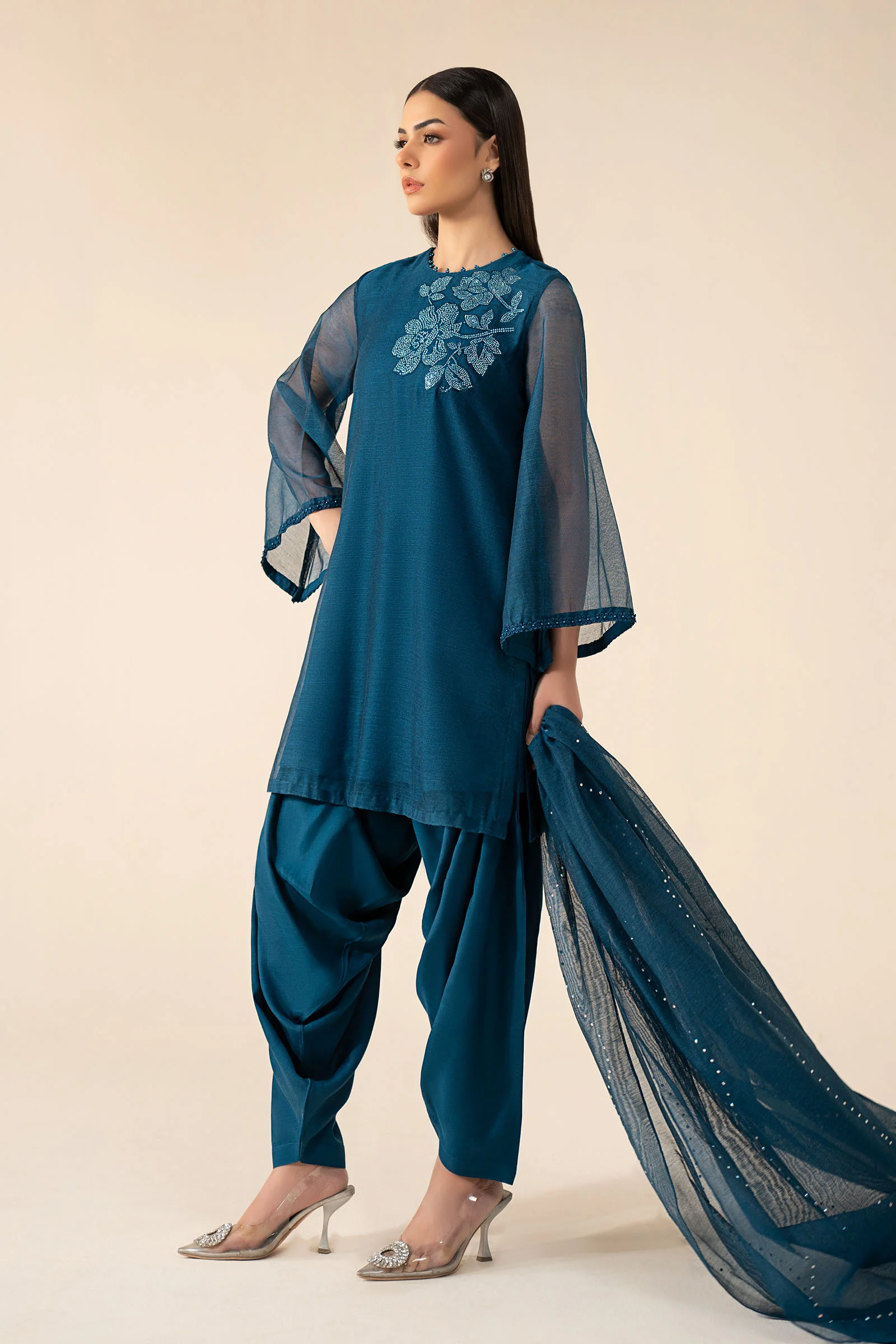 3 Piece Embellished Cotton Net Suit - Image 6