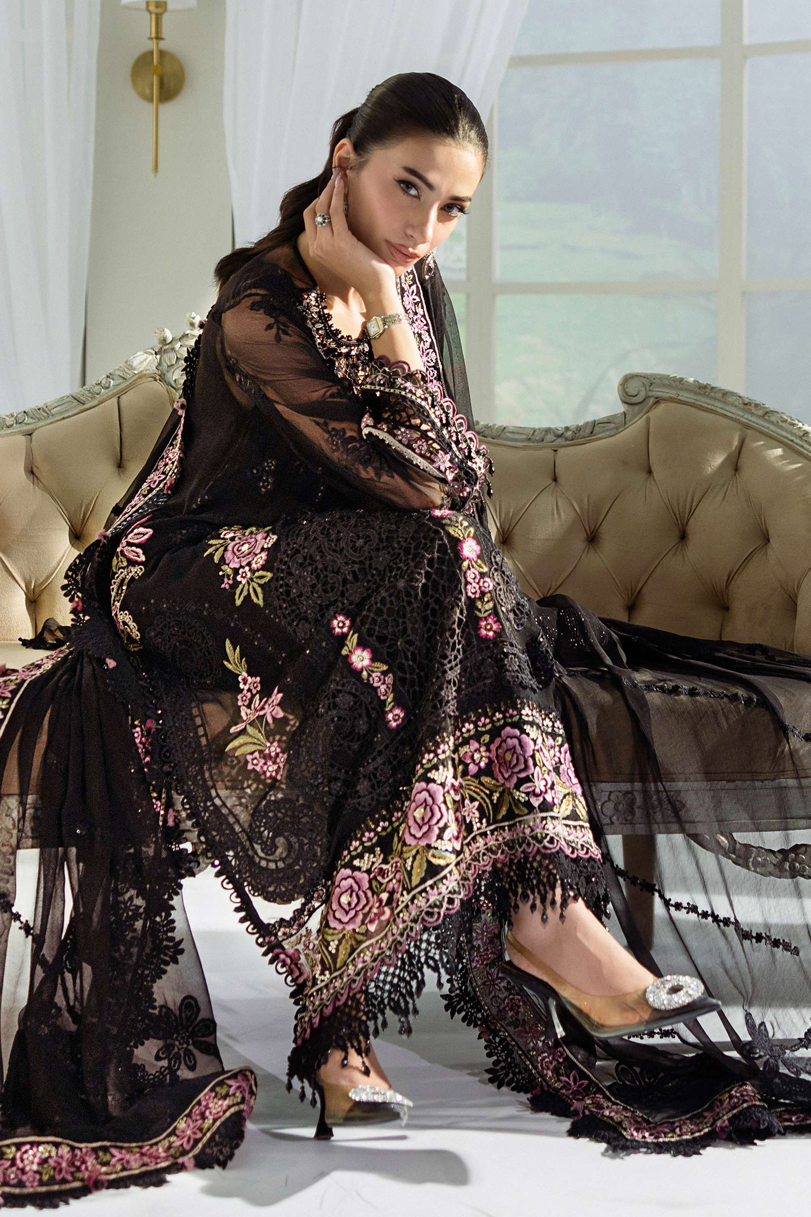 3 Piece Unstitched Embroidered Chiffon Suit | MPC-25-104 - Image 3