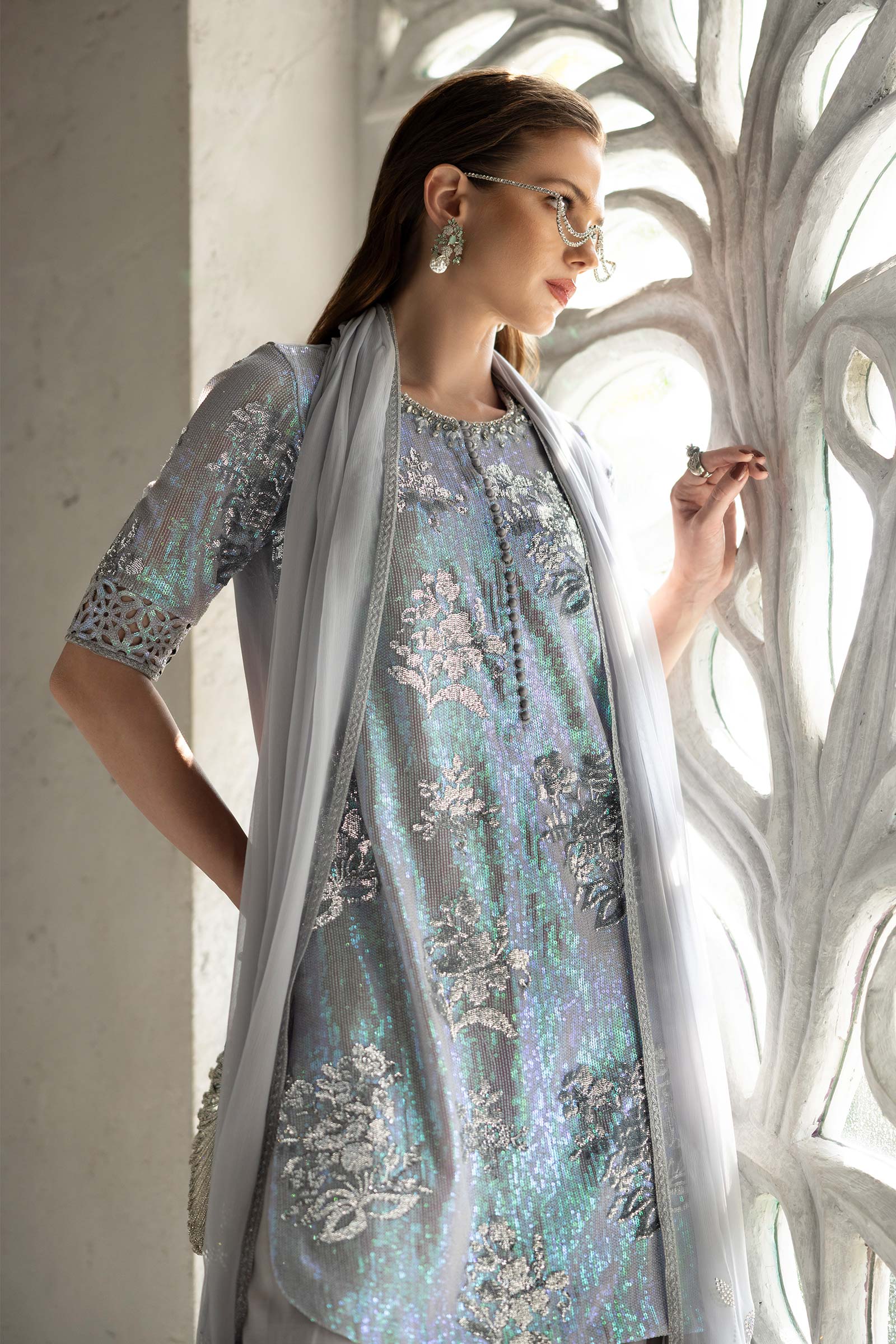 3 Piece Embroidered Chiffon Suit - Image 8