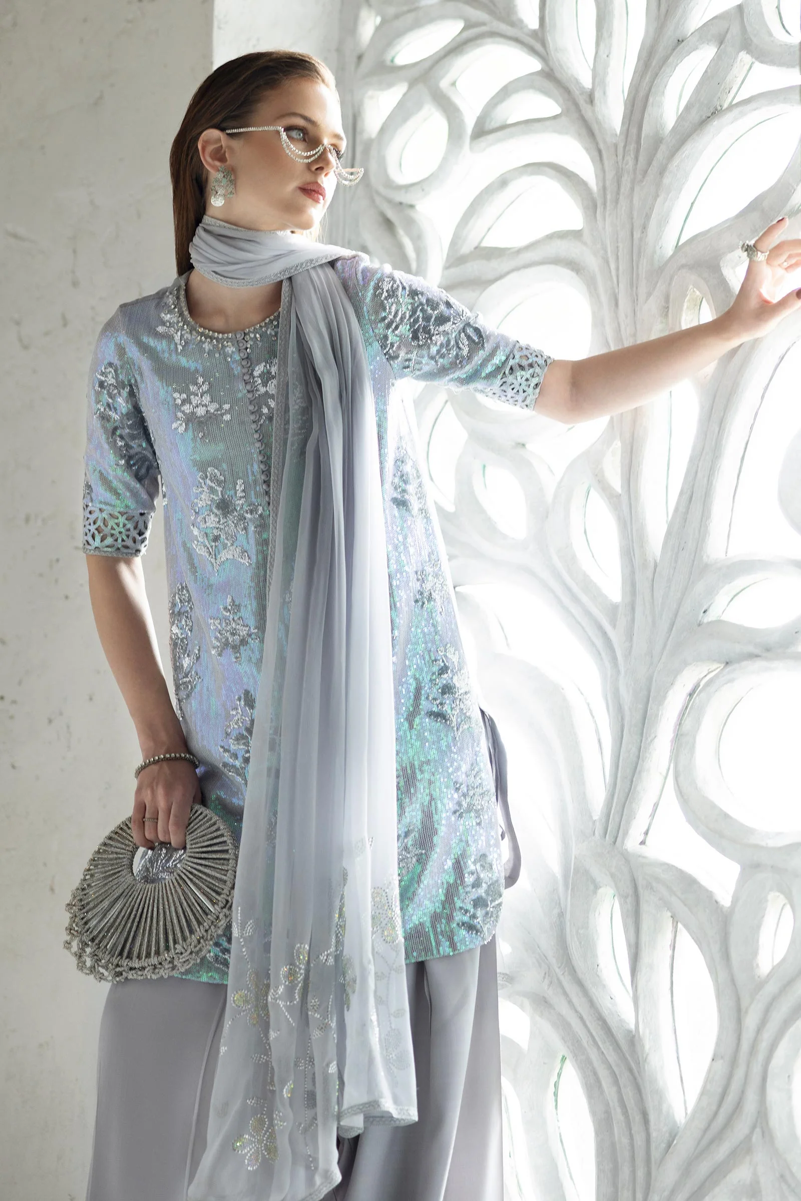 3 Piece Embroidered Chiffon Suit - Image 9